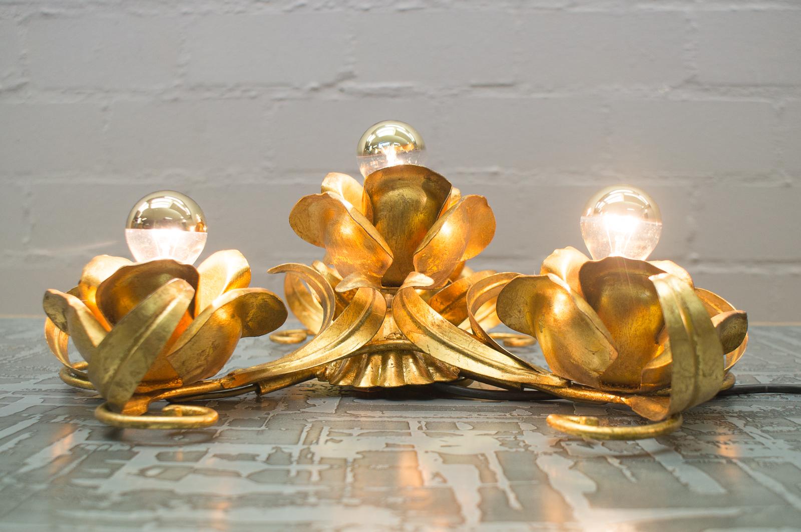 Mid-20th Century Nice Gilded Florentine Candle Flush Mount by Hans Kögl, Germany, 1960s