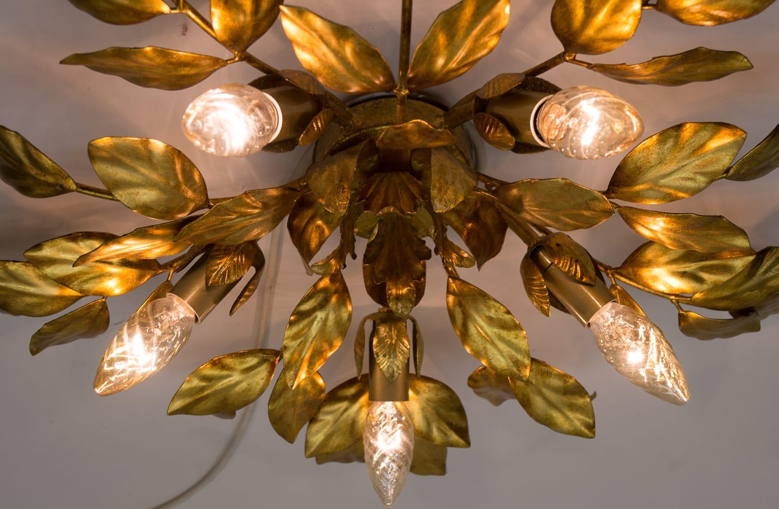 Nice Gilded Florentine Wall or Ceiling Lamp, Germany, 1960s For Sale 1