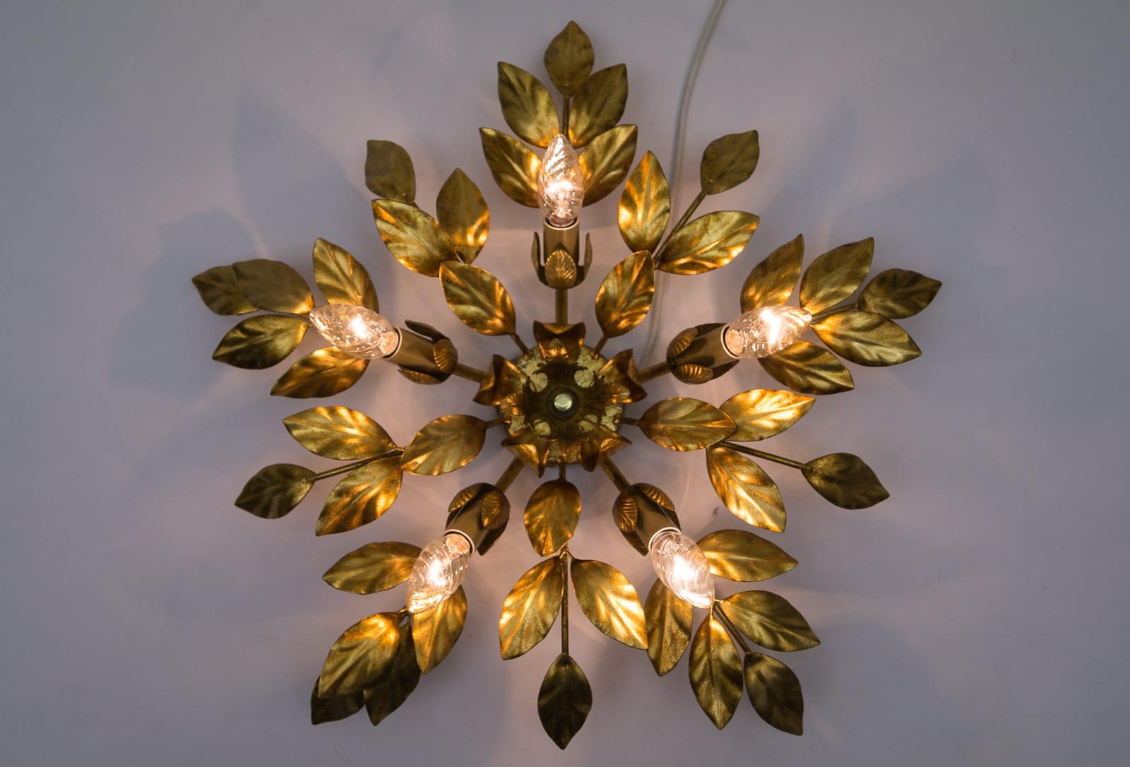 Hollywood Regency Nice Gilded Florentine Wall or Ceiling Lamp, Germany, 1960s For Sale