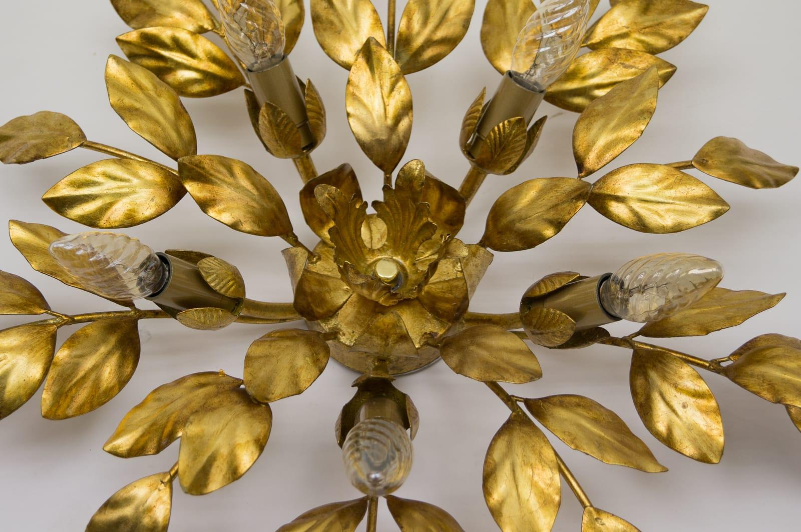 Nice Gilded Florentine Wall or Ceiling Lamp, Germany, 1960s In Good Condition For Sale In Nürnberg, Bayern