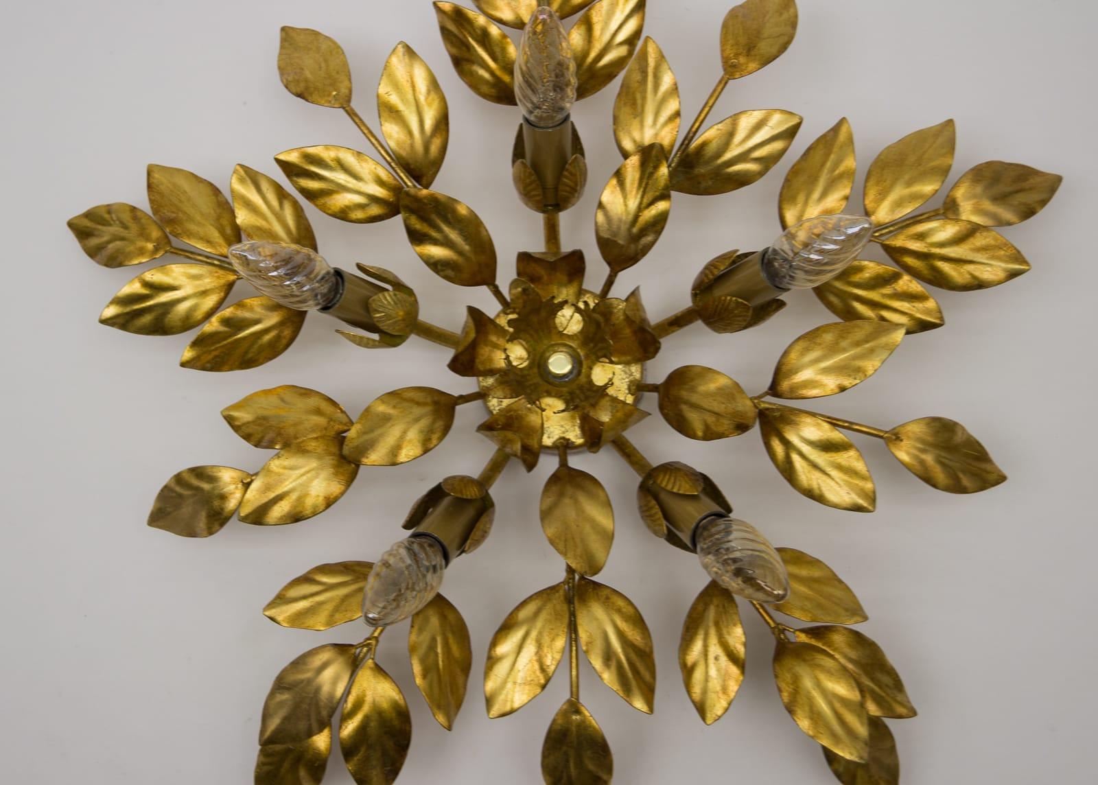 Mid-20th Century Nice Gilded Florentine Wall or Ceiling Lamp, Germany, 1960s For Sale