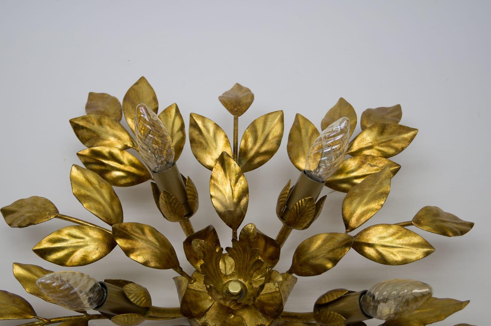 Metal Nice Gilded Florentine Wall or Ceiling Lamp, Germany, 1960s For Sale
