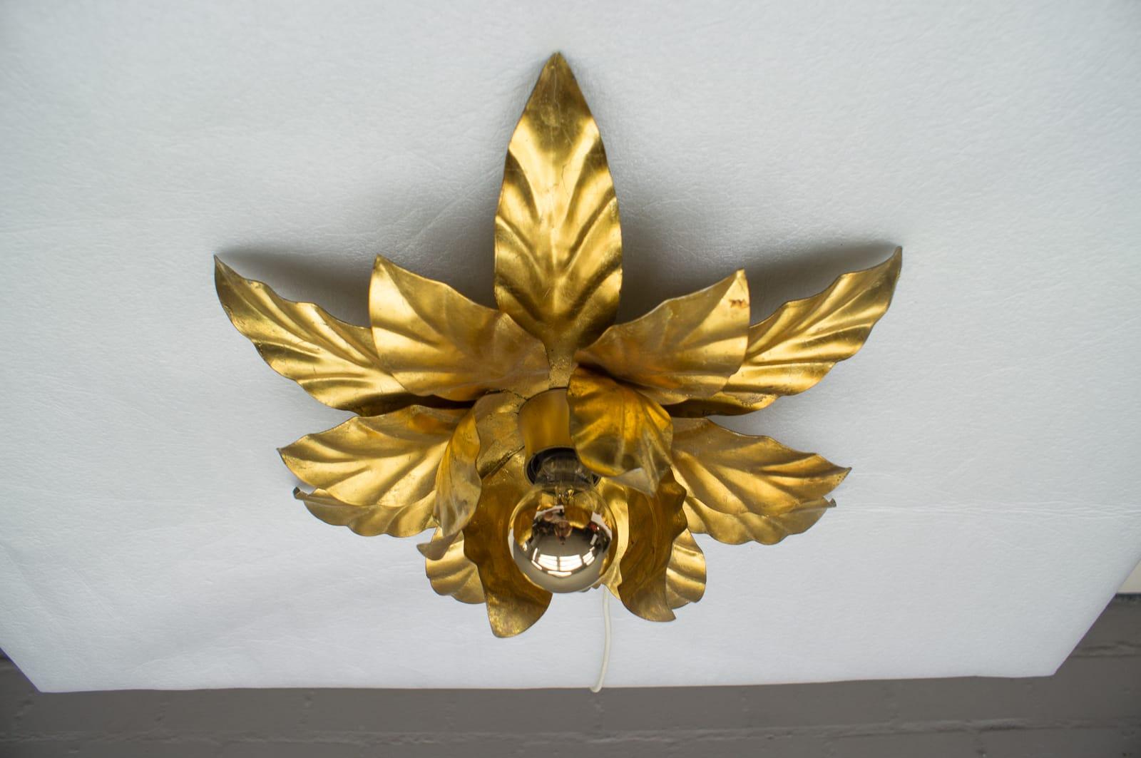 Metal Nice Gilded Pair of Florentine Wall or Ceiling Lamps by Hans Kögl, Germany For Sale