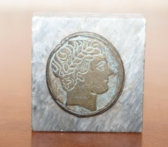 Nice Grand Tour Roman Head Marble and Bronze Printing Press Stamp Large Sized
