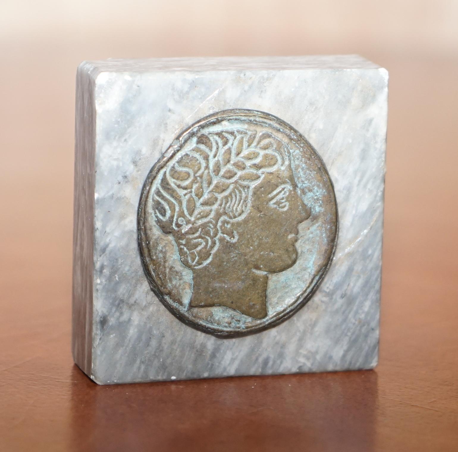 Hand-Crafted Nice Grand Tour Roman Head Marble and Bronze Printing Press Stamp Large Sized