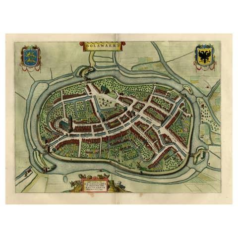 Nice Hand-Colored Plan by Blaeu of Bolsward in Friesland, the Netherlands, 1652