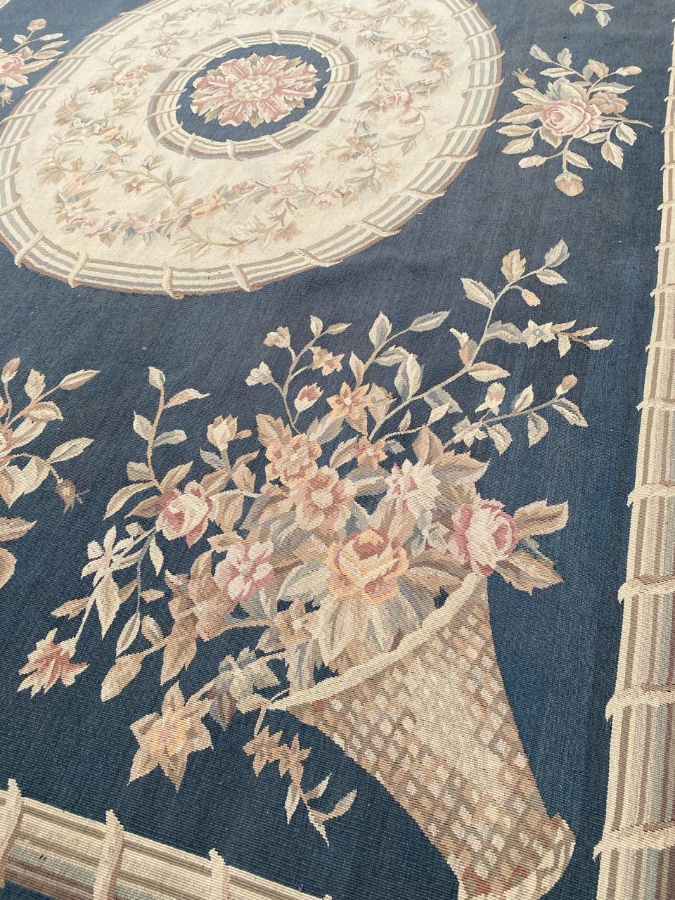 Cotton Bobyrug’s Nice Handwoven Aubusson Style Rug For Sale