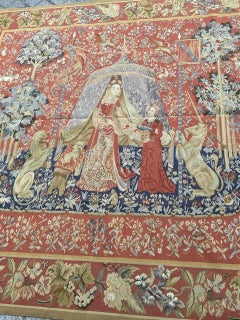 Nice handwoven Aubusson style tapestry « lady and licorn, My only desire»