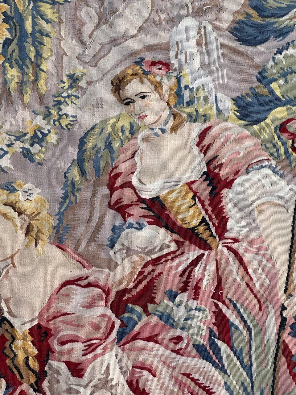 Nice handwoven French Aubusson Style Tapestry “Berger Galant” For Sale 6