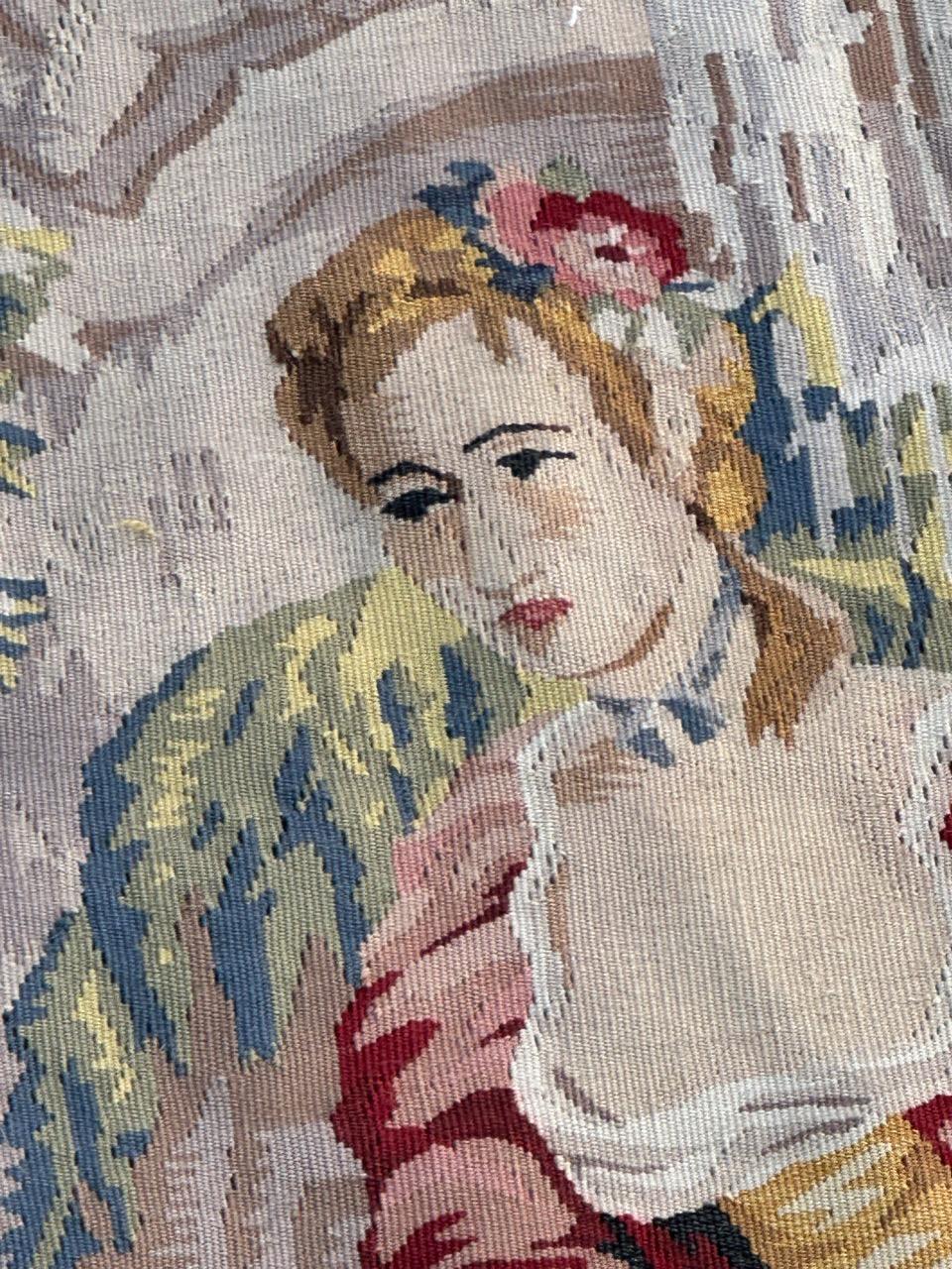 Nice handwoven French Aubusson Style Tapestry “Berger Galant” For Sale 11