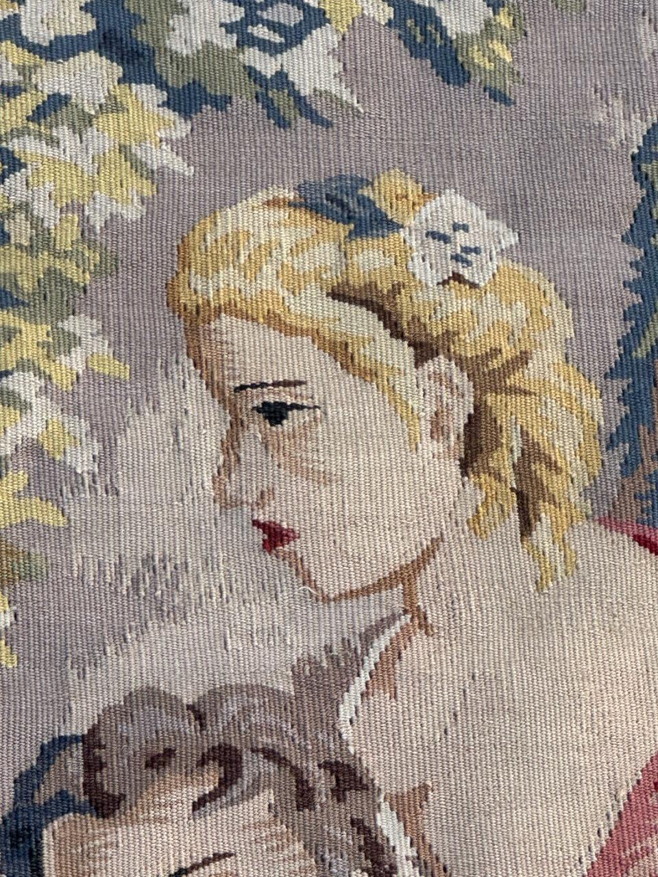 Nice handwoven French Aubusson Style Tapestry “Berger Galant” For Sale 13