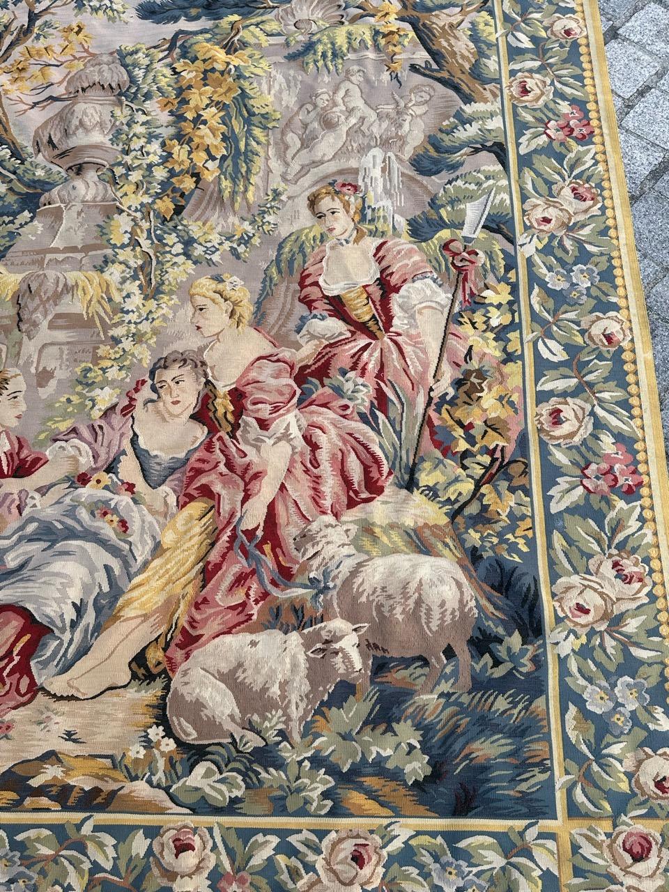 Hand-Woven Nice handwoven French Aubusson Style Tapestry “Berger Galant” For Sale