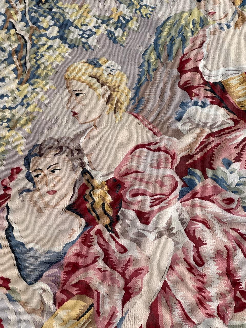 Nice handwoven French Aubusson Style Tapestry “Berger Galant” In Good Condition For Sale In Saint Ouen, FR