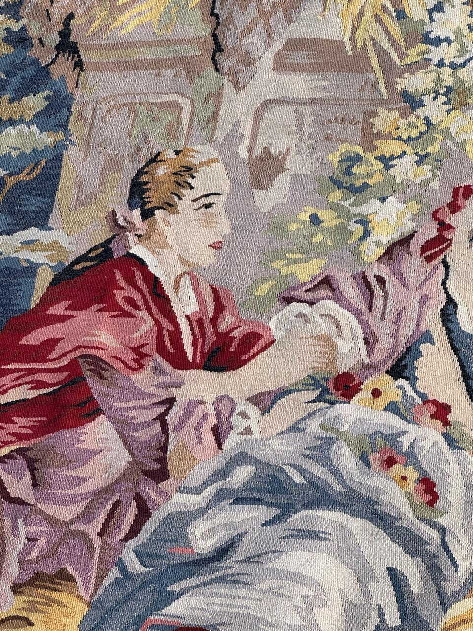 Contemporary Nice handwoven French Aubusson Style Tapestry “Berger Galant” For Sale