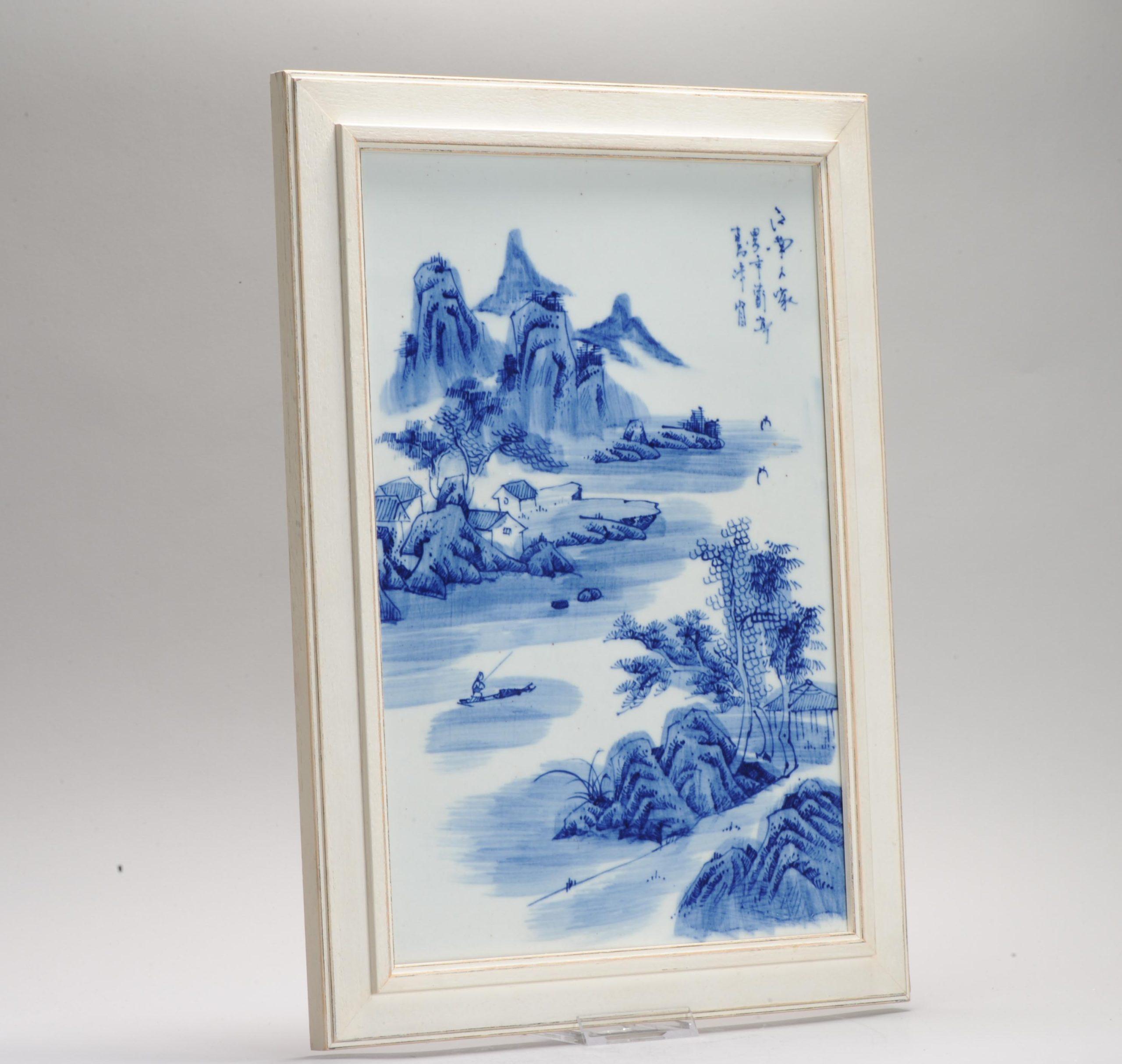 Bonito Paisaje Placa de Porcelana China PROC en Azul y Blanco, Siglo XX Chino en venta