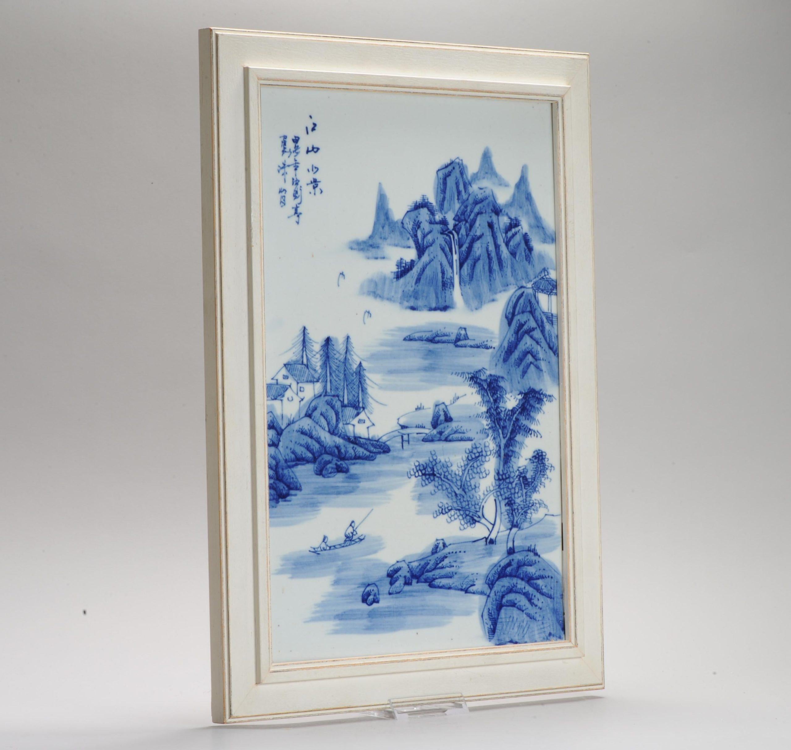 Nice Landscape Chinese Porcelain Plaque PROC in Blue and White In Good Condition For Sale In Amsterdam, Noord Holland