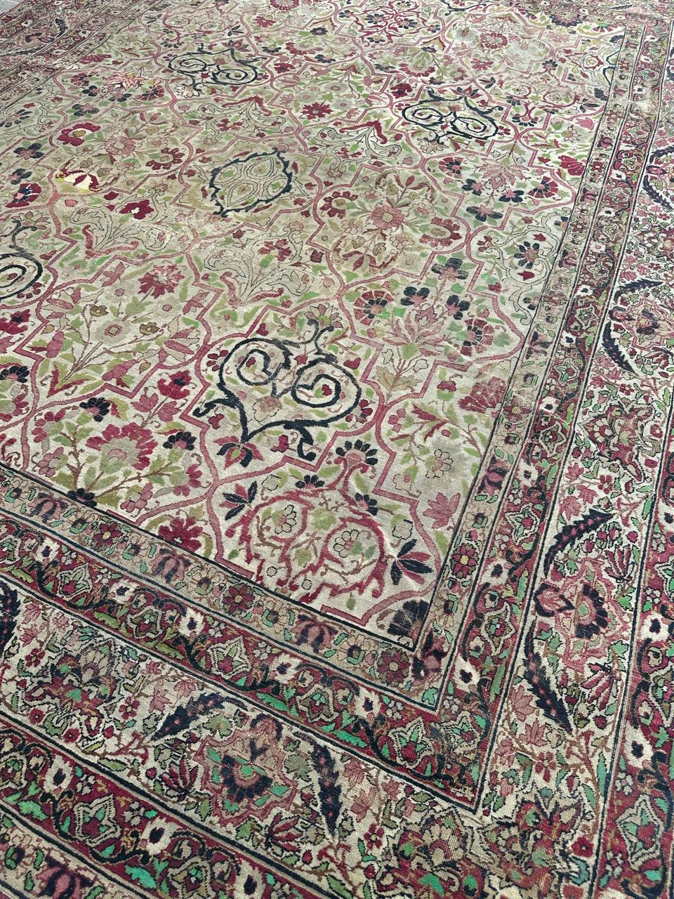 Hand-Knotted Bobyrug’s Nice large antique fine Kirman rug  For Sale