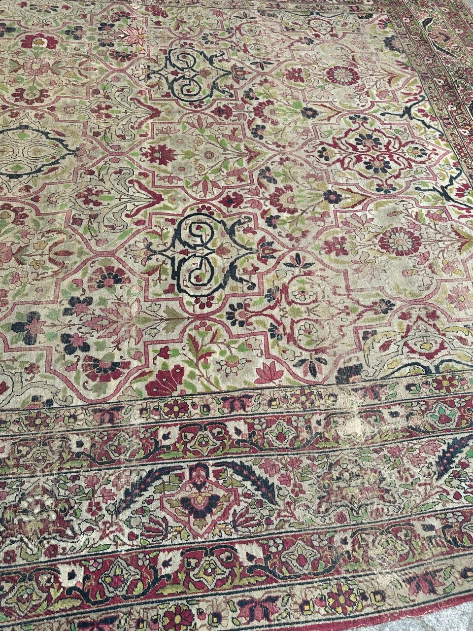 Cotton Bobyrug’s Nice large antique fine Kirman rug  For Sale