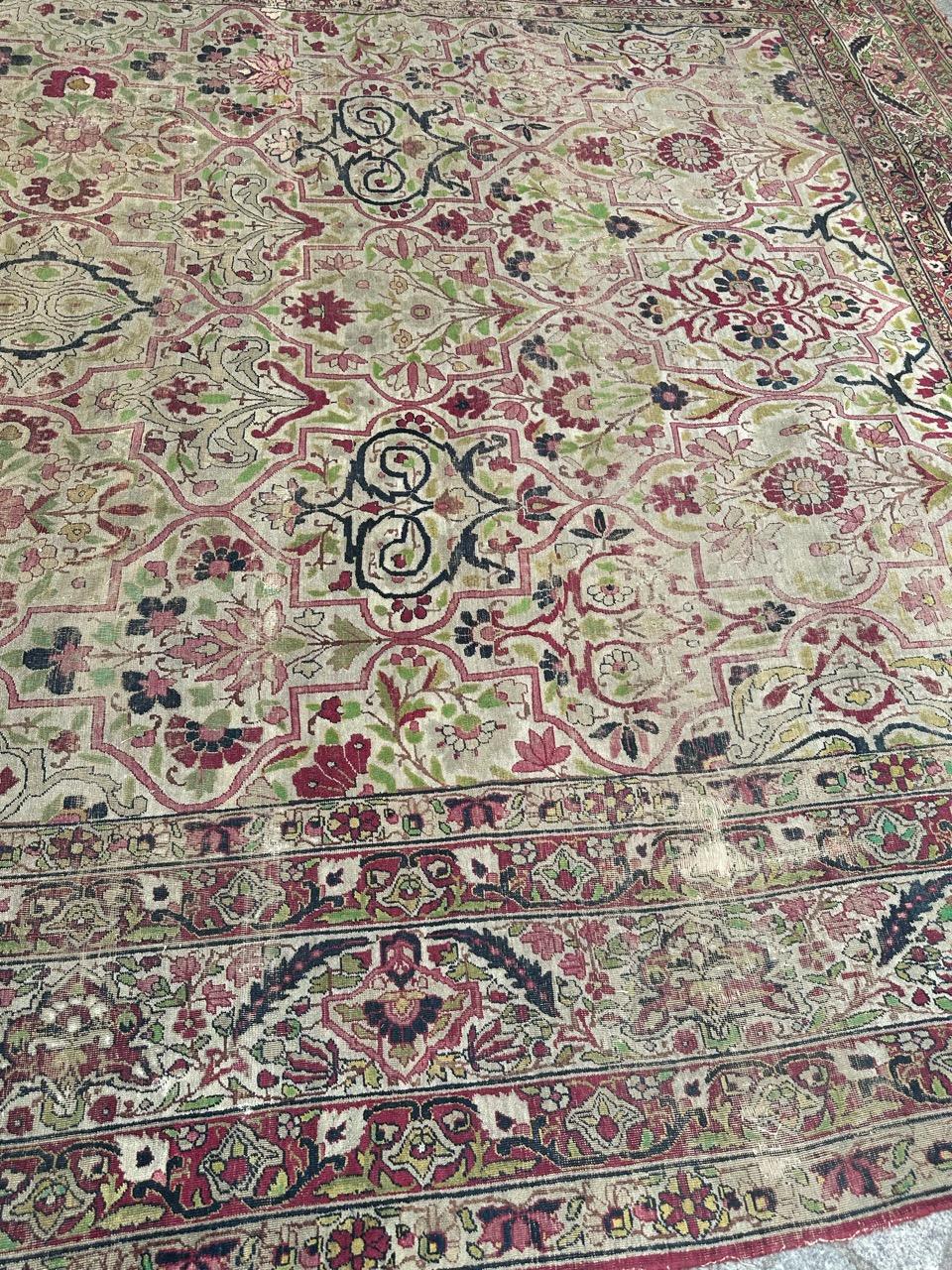 Annodato a mano Bobyrug's Bel tappeto Kirman antico e pregiato di grandi dimensioni in vendita