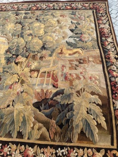 Nice large Antique French Aubusson tapestry "landscape with fox hunting"