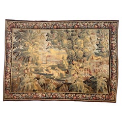 Nice large Antique French Aubusson tapestry "landscape with fox hunting"