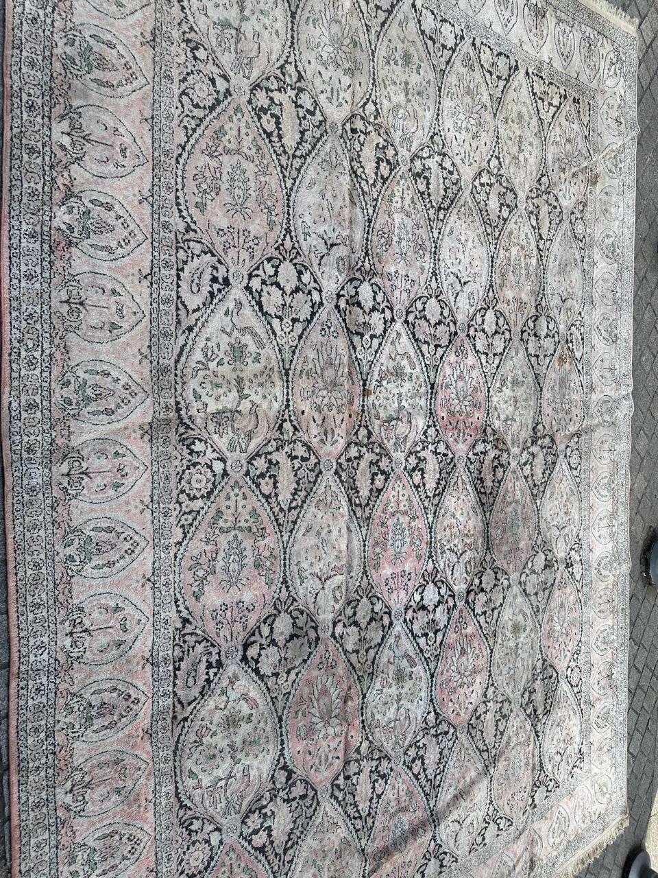 Grande tappeto vintage in seta del Kashmir in vendita 9