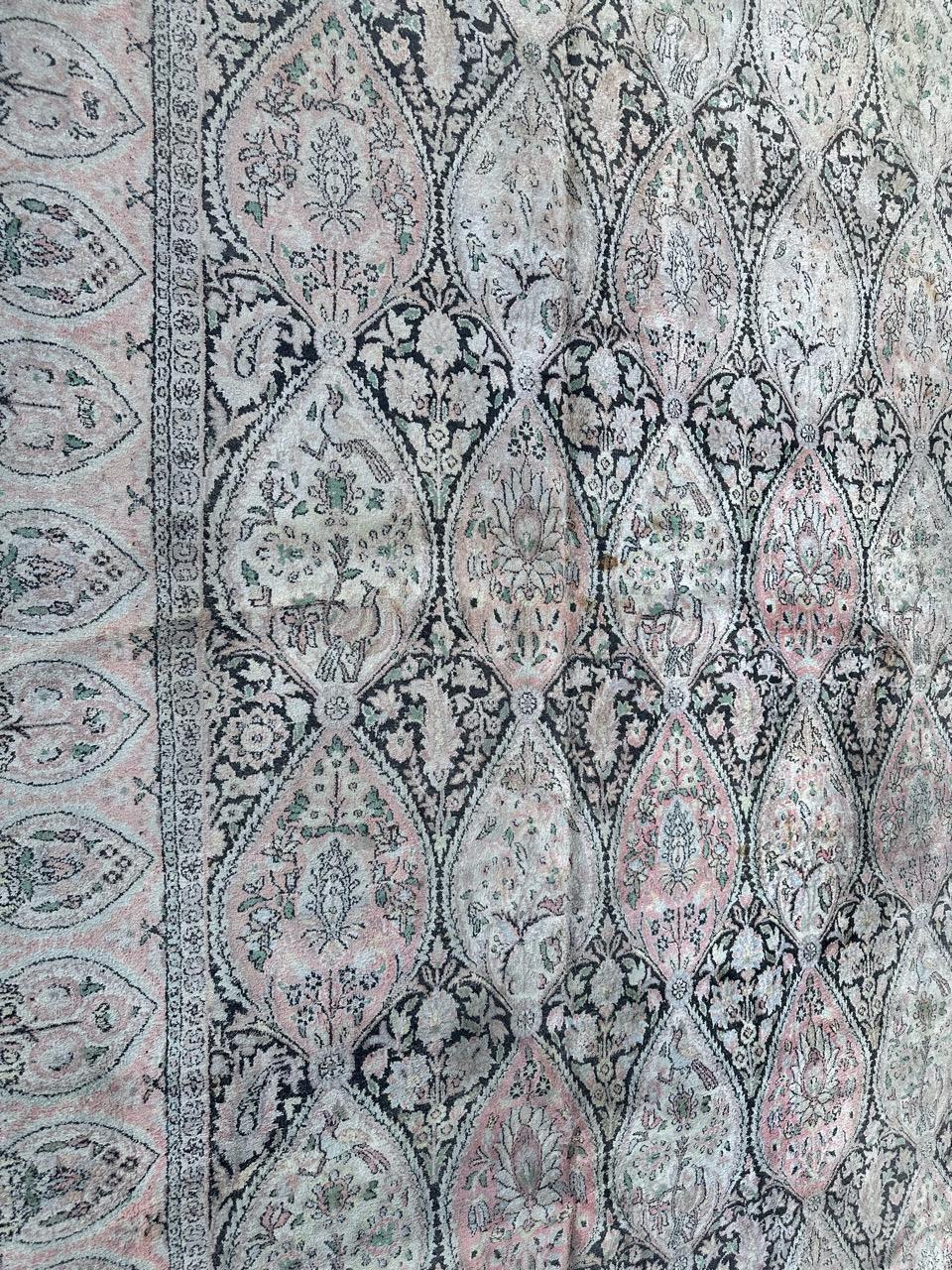 Grande tappeto vintage in seta del Kashmir in vendita 10