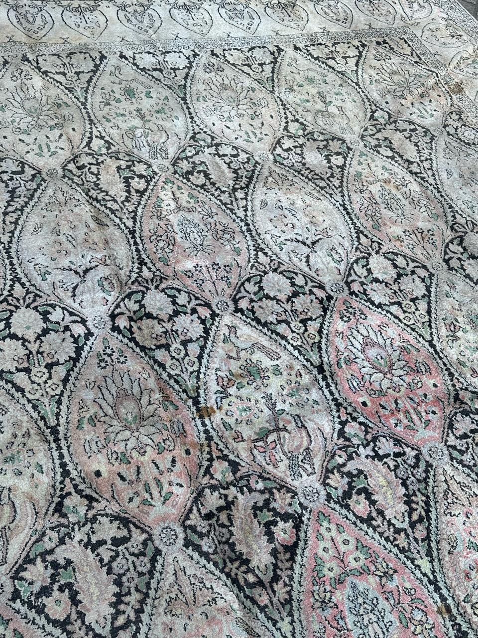 Grande tappeto vintage in seta del Kashmir In condizioni buone in vendita a Saint Ouen, FR
