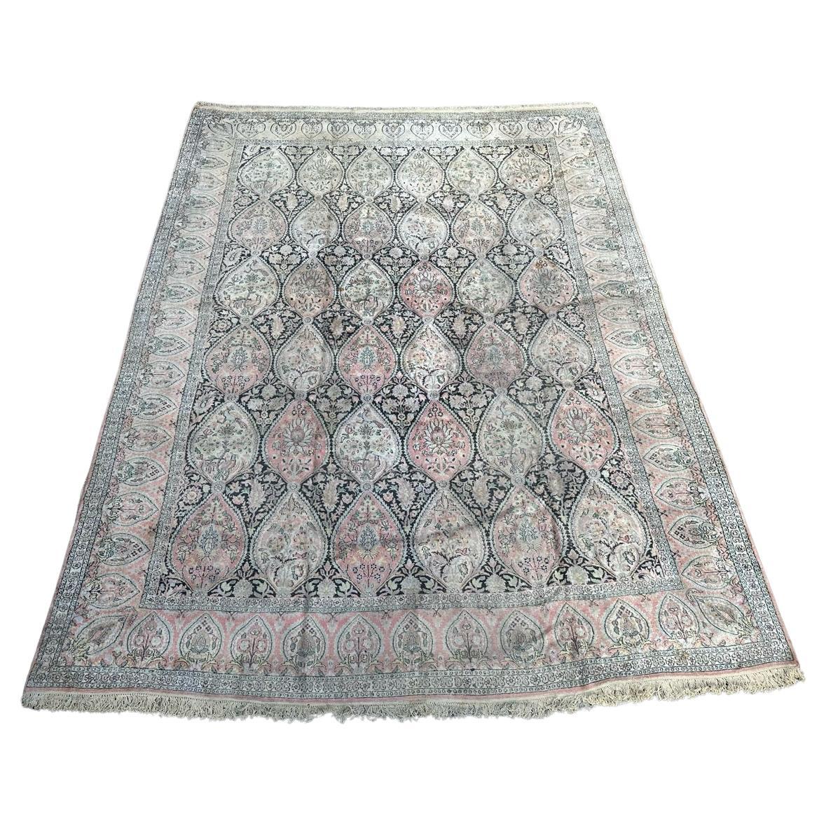 Nice large vintage silk Kashmir rug