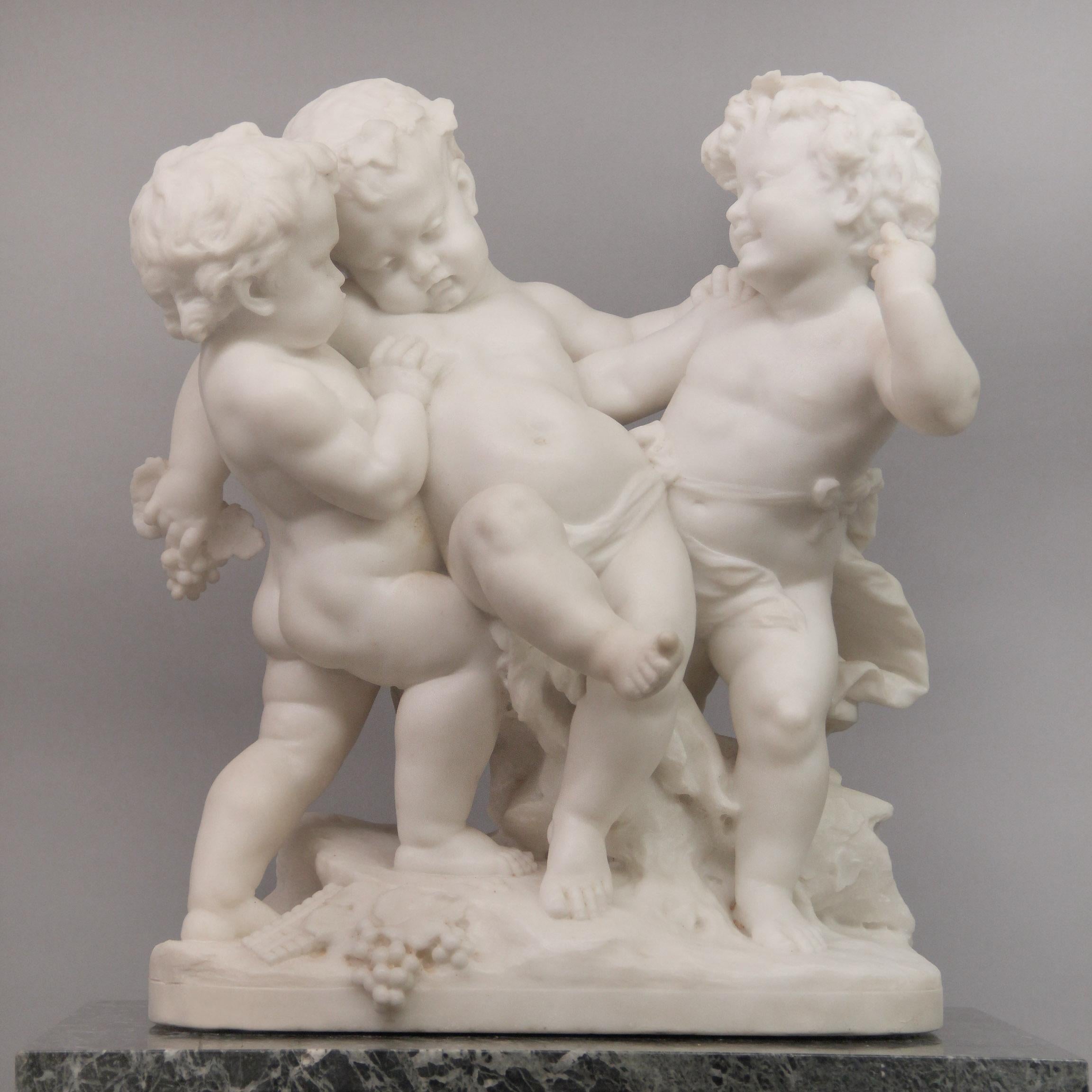 Belle Époque Nice Late 19th Century Carrara Marble Group of Drunken Silenus by Rougelet For Sale