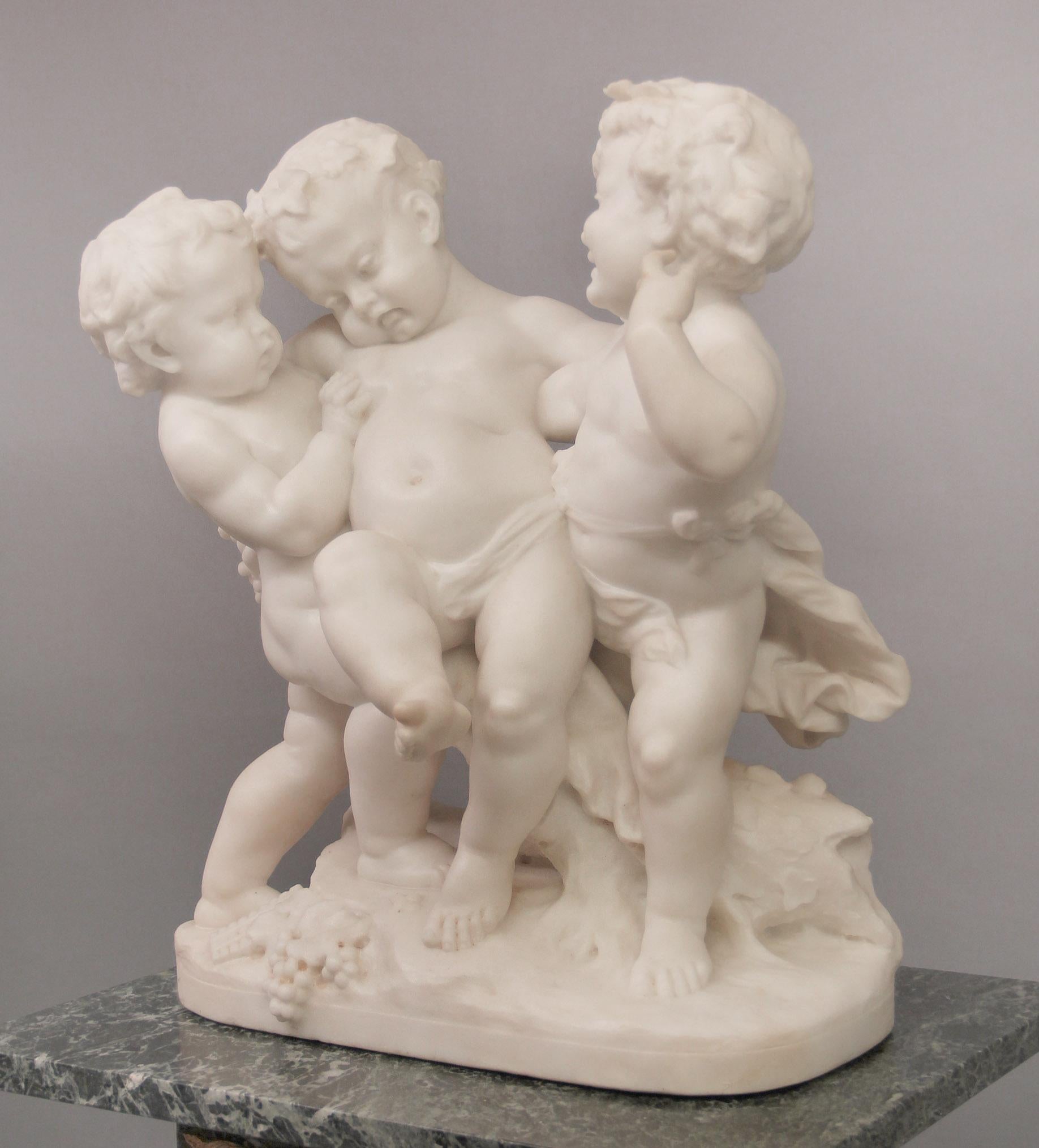 French Nice Late 19th Century Carrara Marble Group of Drunken Silenus by Rougelet For Sale