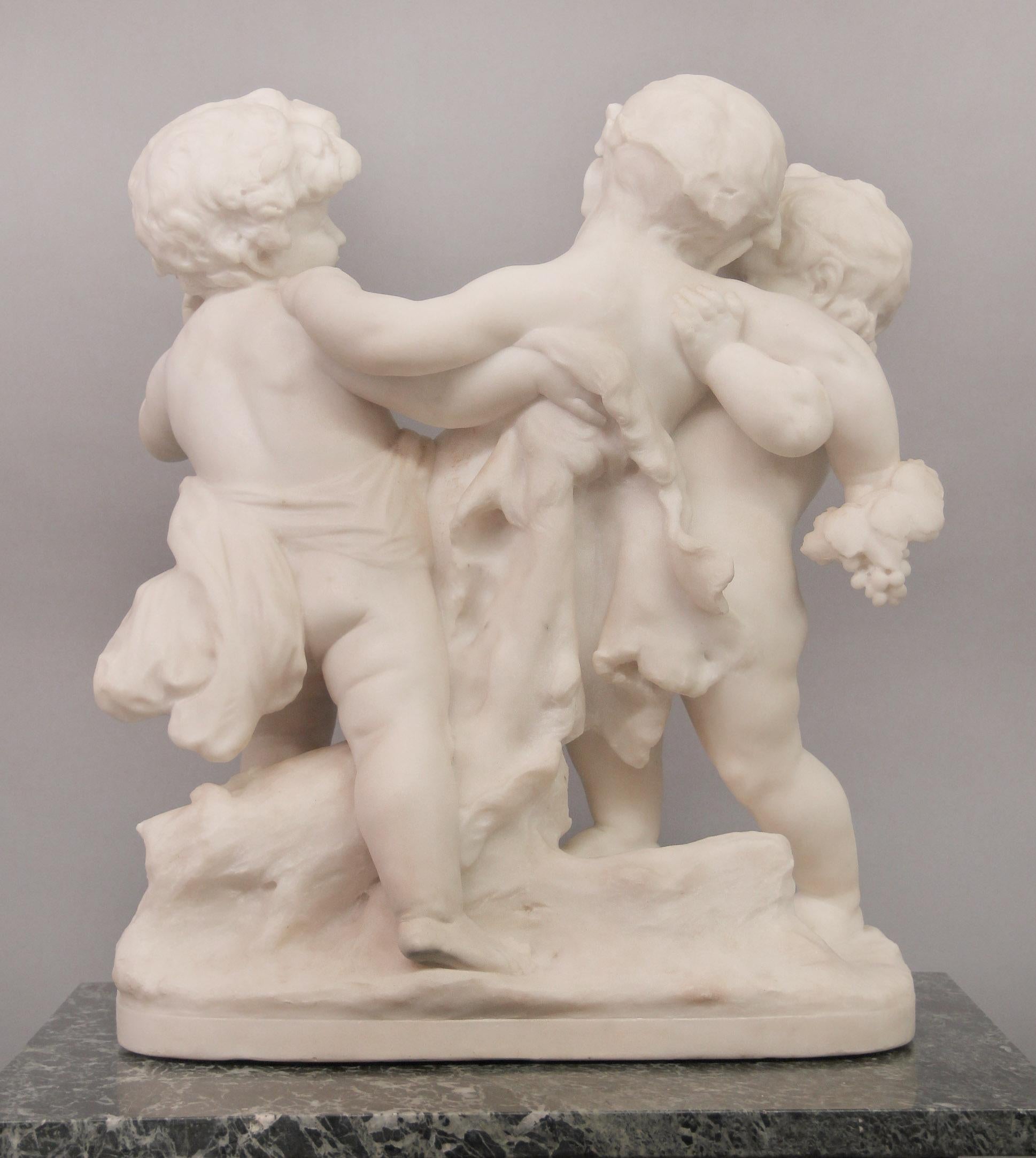 Nice Late 19th Century Carrara Marble Group of Drunken Silenus by Rougelet In Good Condition For Sale In New York, NY