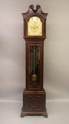 Nice Late 19th Century English Carved Nine Tube Longcase Grandfather Clock