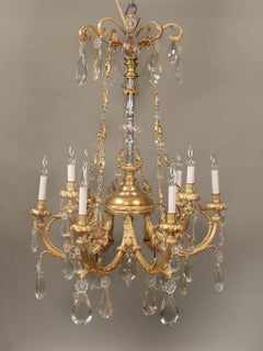 Nice Late 19th Century Gilt Bronze and Crystal Nine Light Chandelier