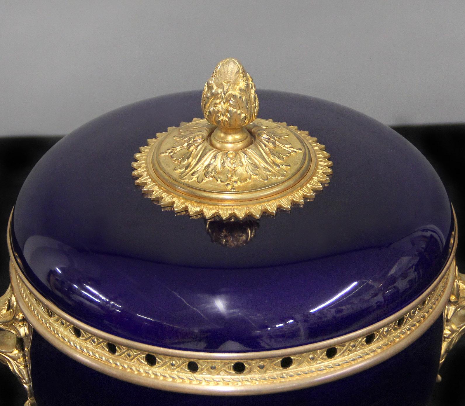 Français Joli centre de table en porcelaine de Sèvres monté en bronze doré de la fin du 19e siècle en vente