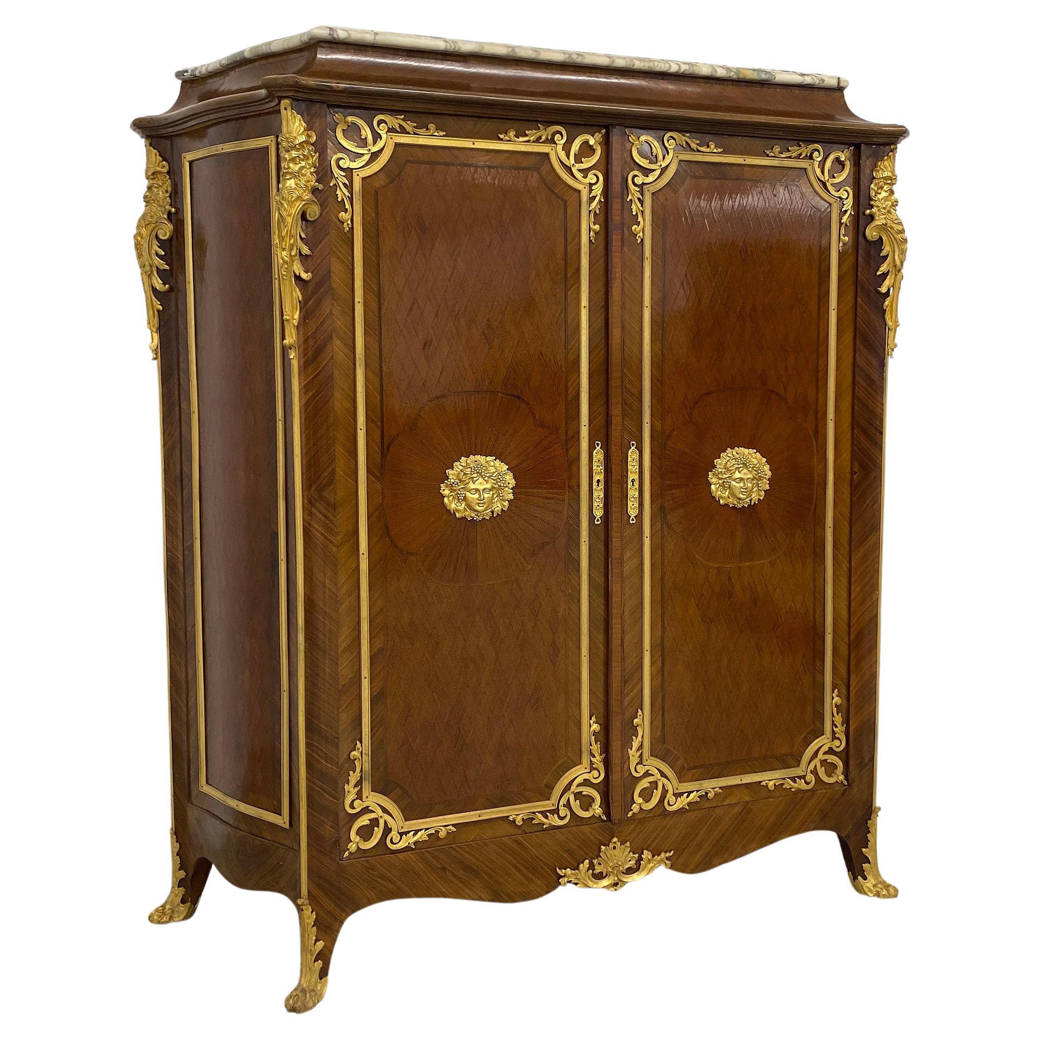 Nice Late 19th Century Gilt Bronze Mounted Transitional Style Parquetry Cabinet For Sale