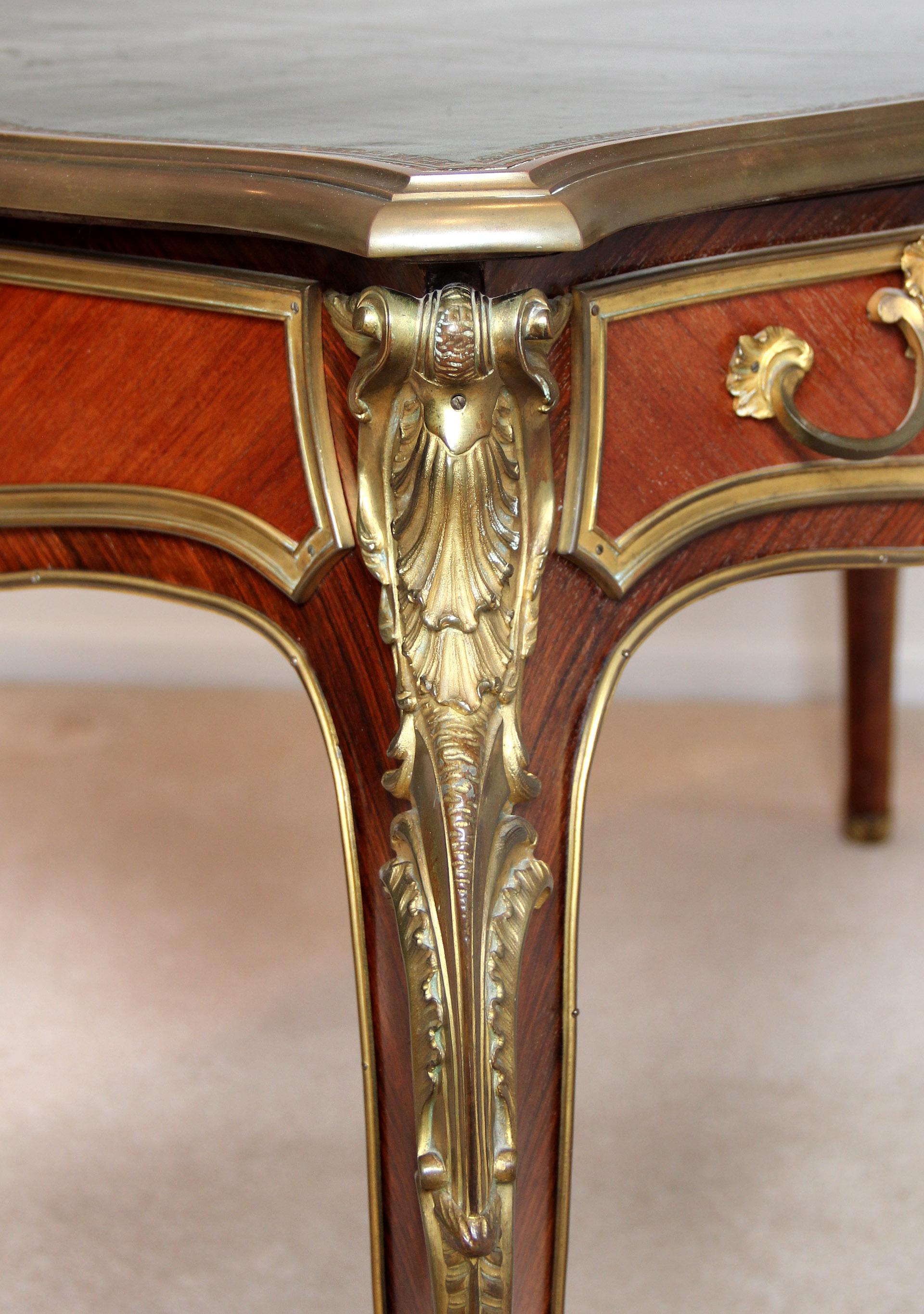 French Nice Late 19th Century Louis XV Style Gilt Bronze Mounted Bureau Plat For Sale