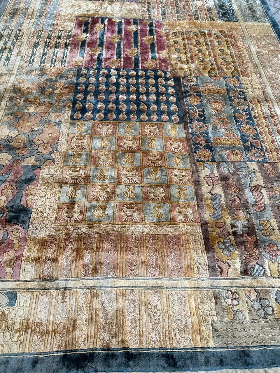 Introducing a stunning contemporary Chinese rug featuring an exquisite blend of geometric and stylized floral Art Deco design. Crafted with meticulous attention, this rug boasts a palette of captivating colors including rose, blue, yellow, green,