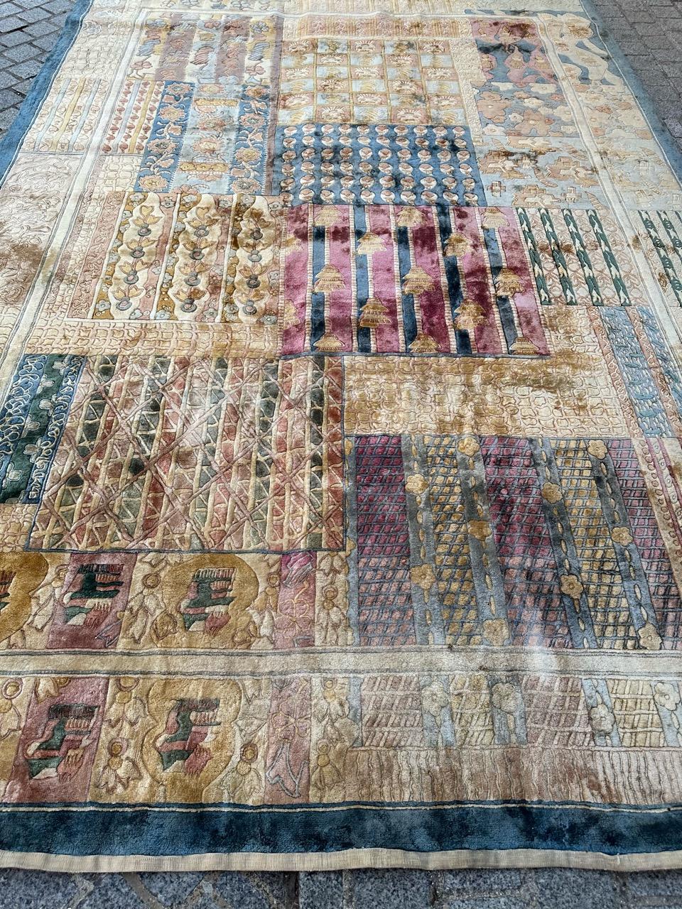 Hand-Knotted Bobyrug’s Nice late 20th century Chinese art deco design silk rug  For Sale