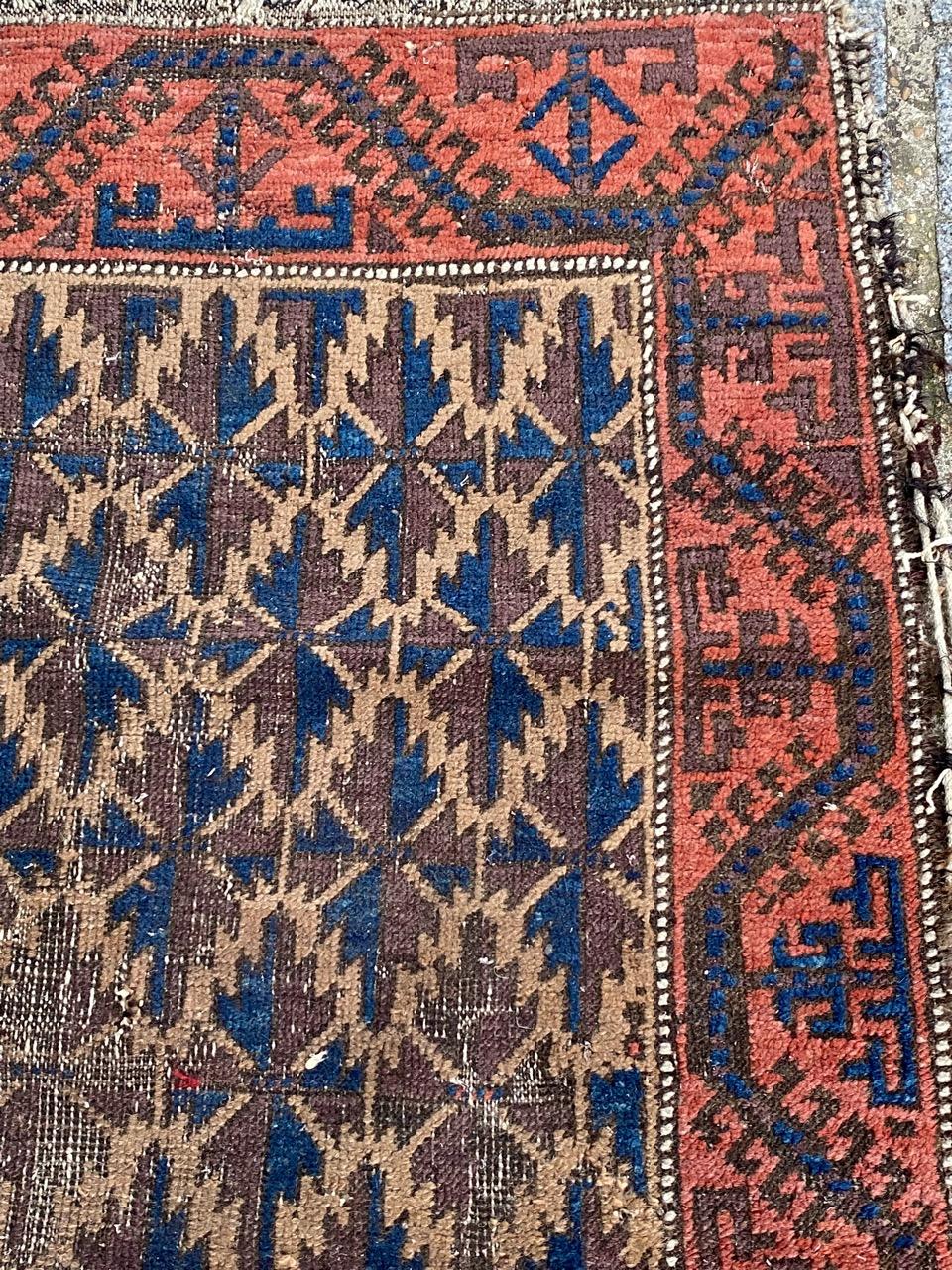 Bobyrug’s Nice Little Antique Distressed Baluch Rug For Sale 2