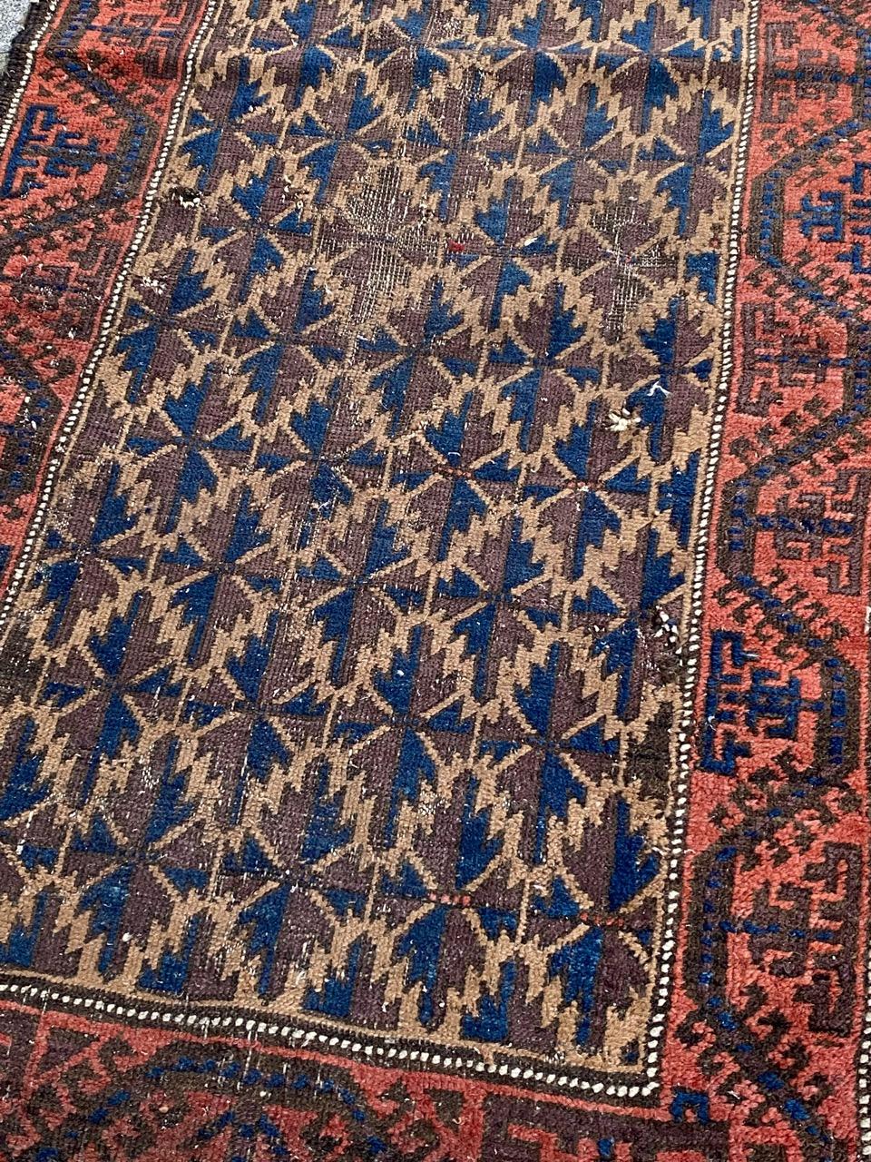 Bobyrug’s Nice Little Antique Distressed Baluch Rug For Sale 3
