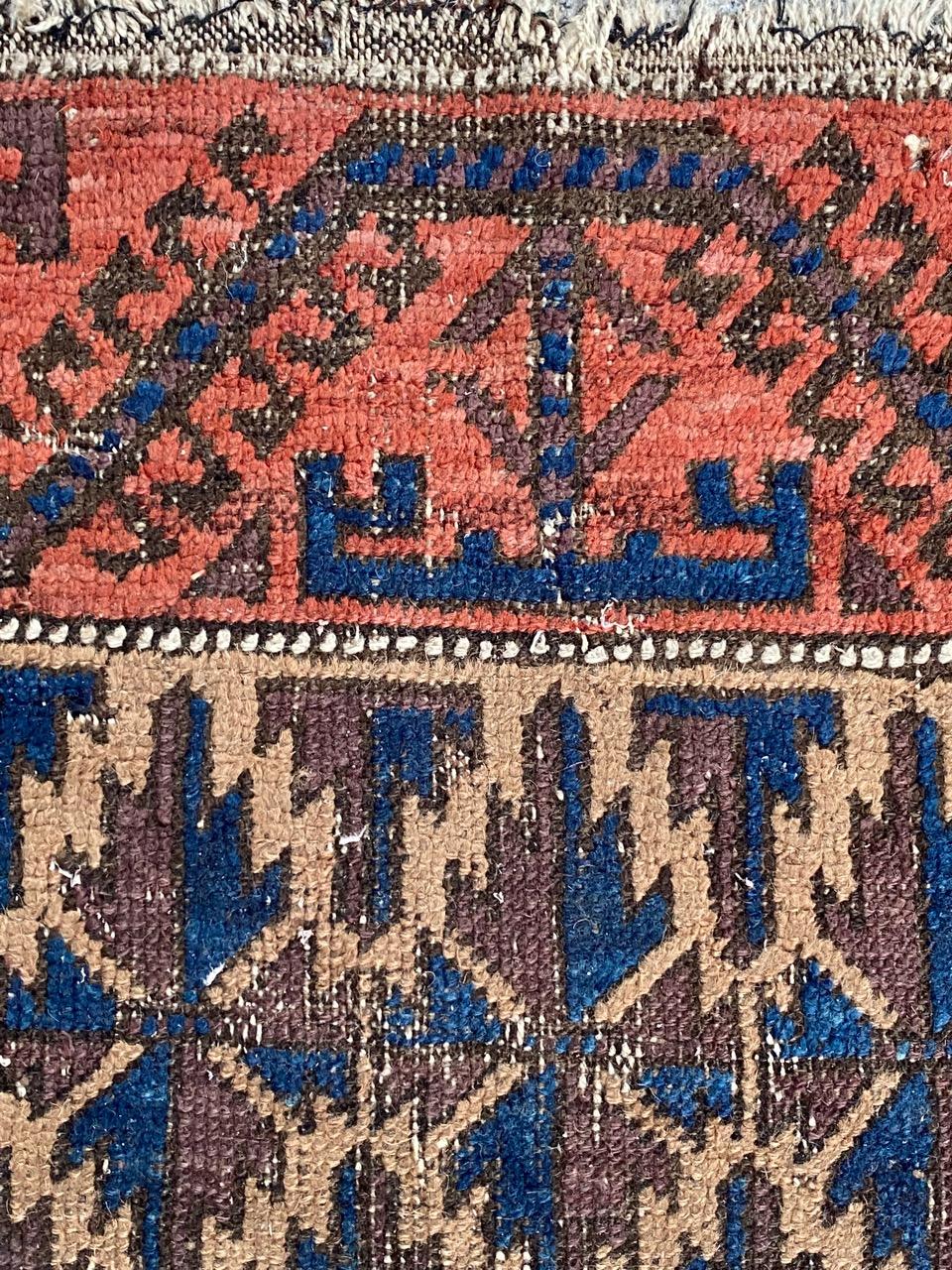 Bobyrug’s Nice Little Antique Distressed Baluch Rug For Sale 7