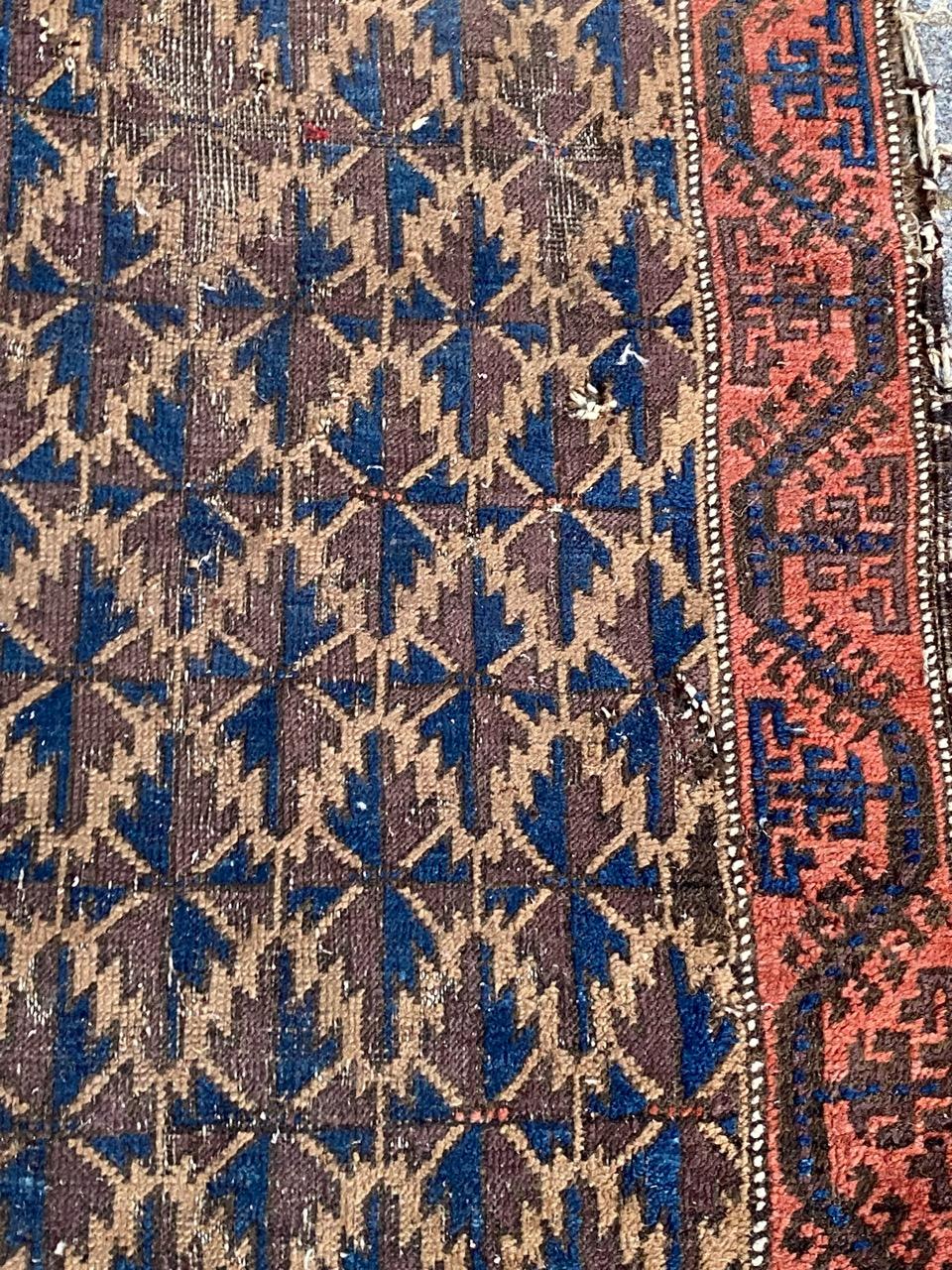 Afghan Bobyrug’s Nice Little Antique Distressed Baluch Rug For Sale