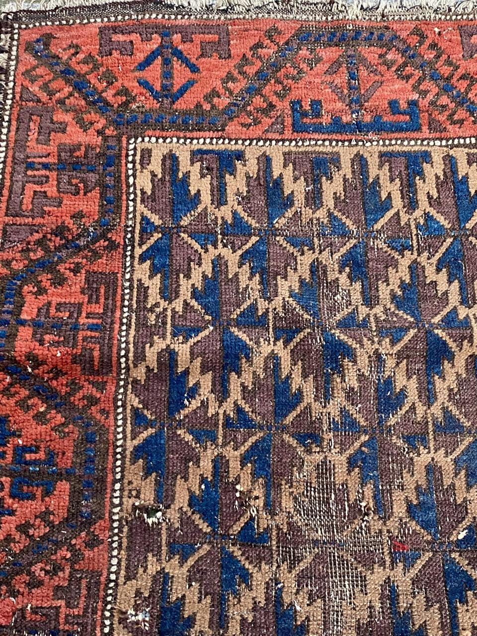 Bobyrug’s Nice Little Antique Distressed Baluch Rug For Sale 1