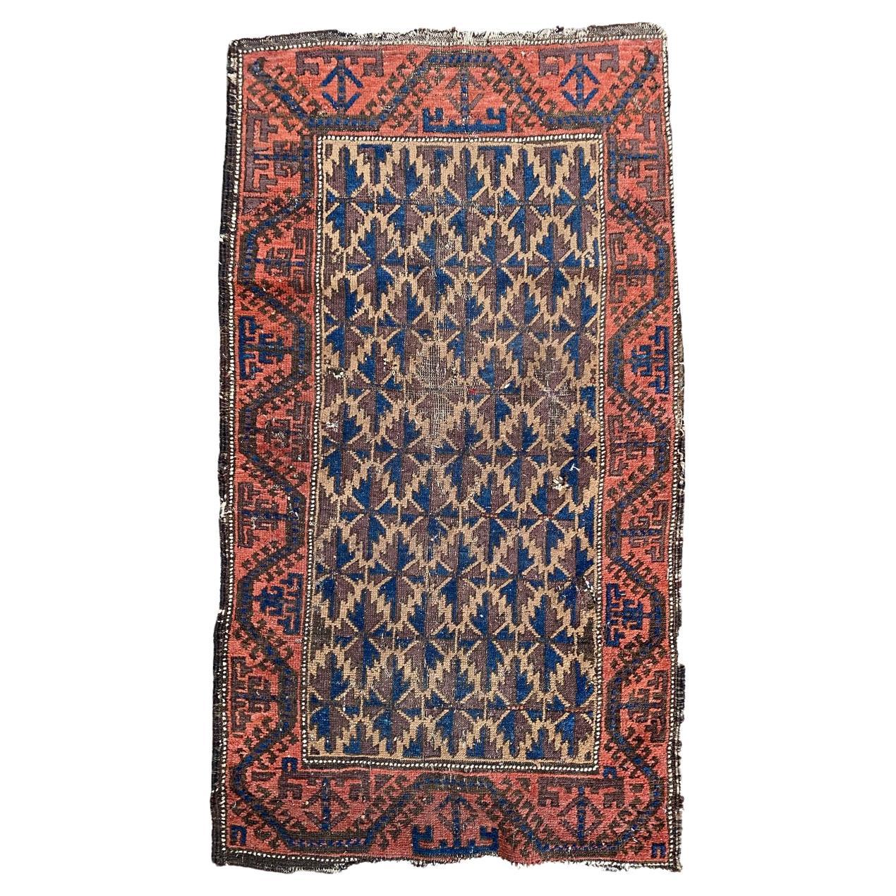 Bobyrug’s Nice Little Antique Distressed Baluch Rug For Sale