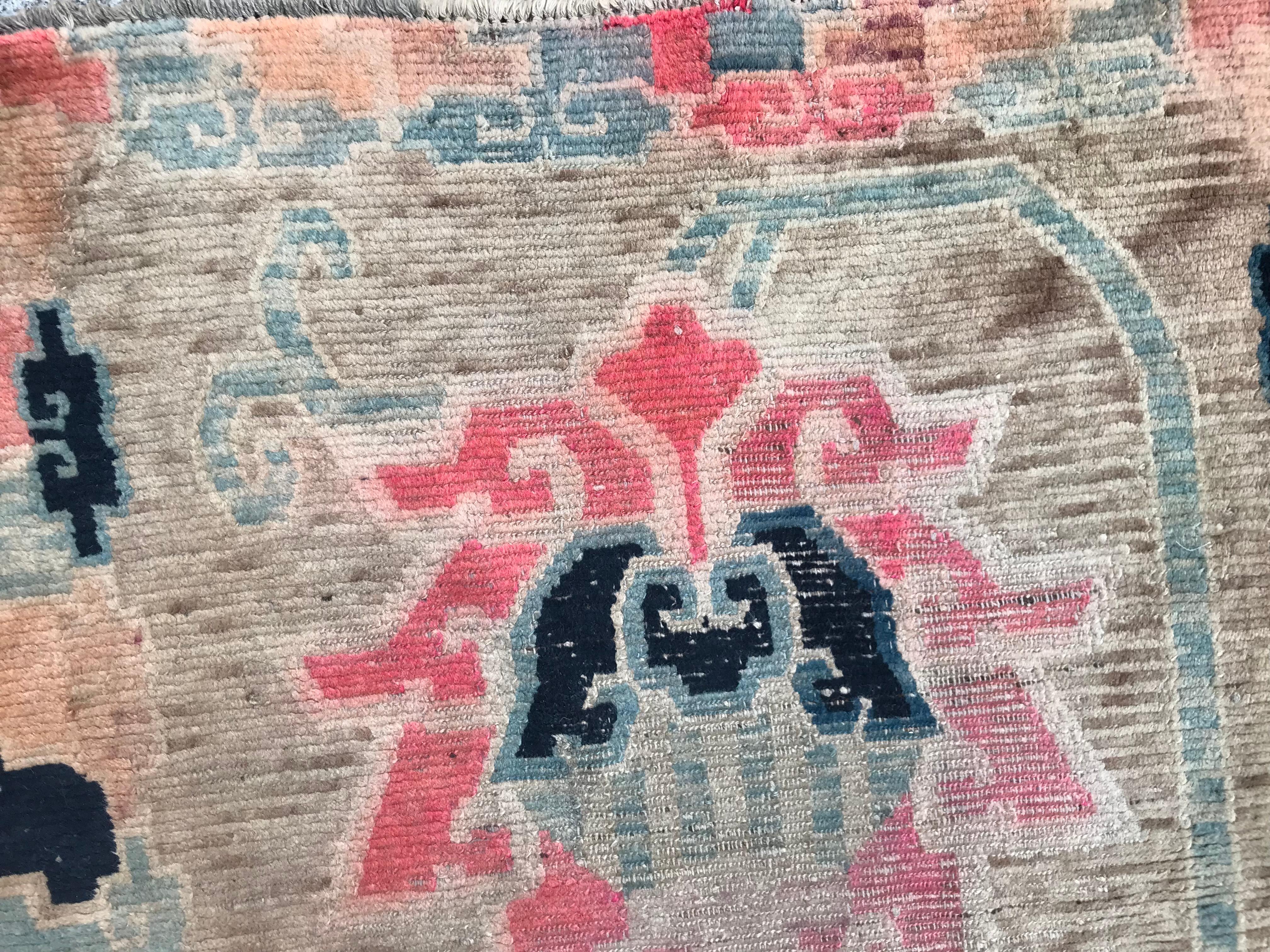 Hand-Knotted Nice Little Antique Tibetan Rug