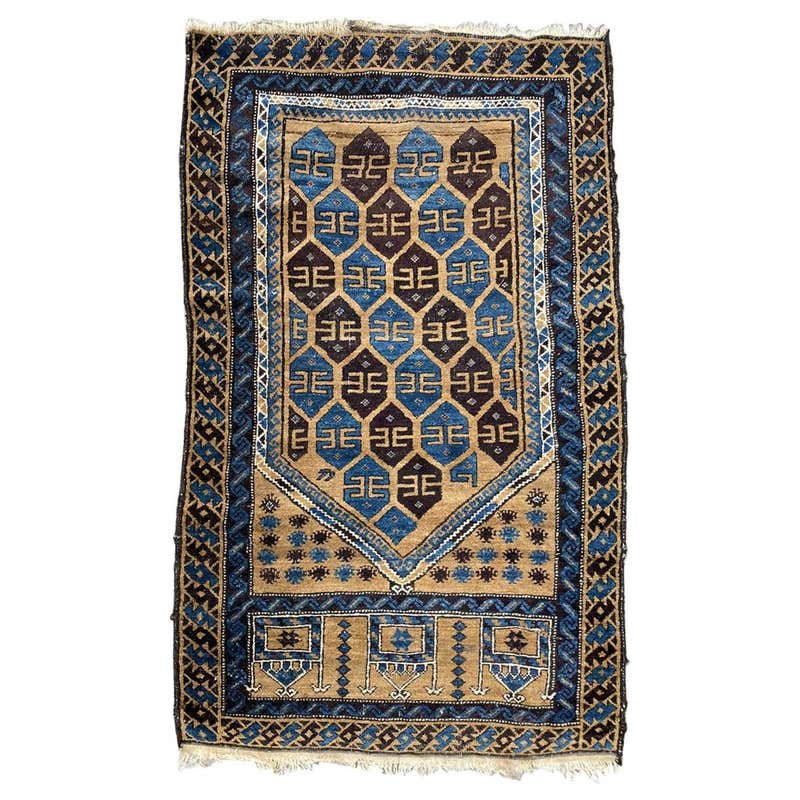 Vintage Afghan Tribal Square Prayer Rug For Sale at 1stDibs