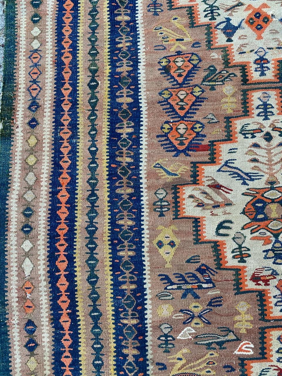 Bobyrug’s Nice Long Antique Senneh Kurdish Runner Kilim For Sale 4