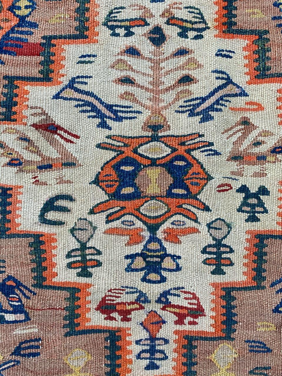 Bobyrug’s Nice Long Antique Senneh Kurdish Runner Kilim For Sale 5