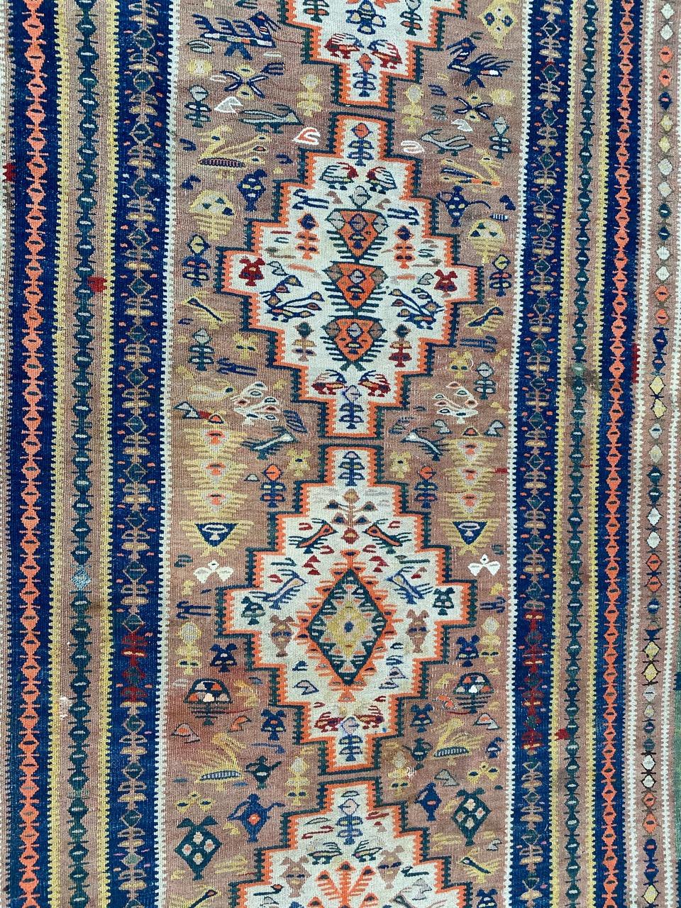 Nice Long Antique Senneh Kurdish Runner Kilim 10